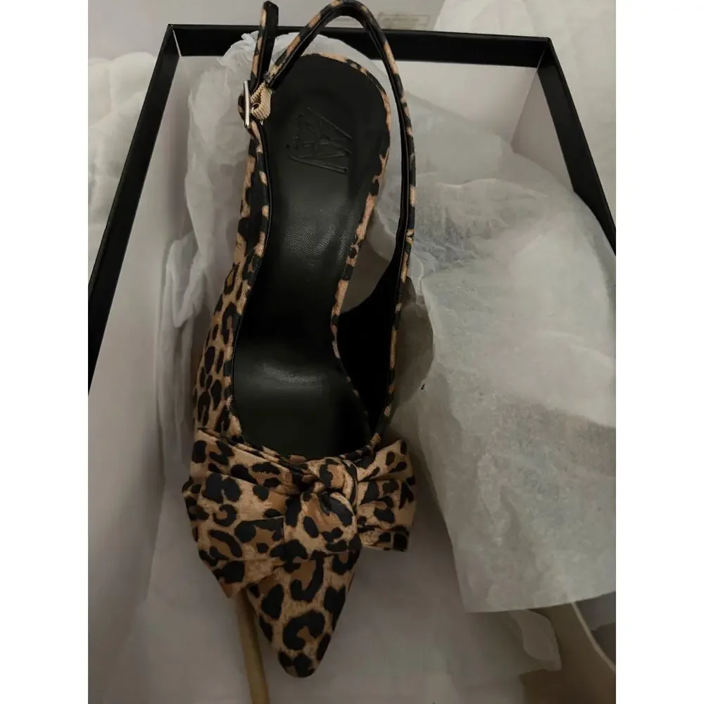 Aminah bow sling back brown leopard Gemma heels sz 5